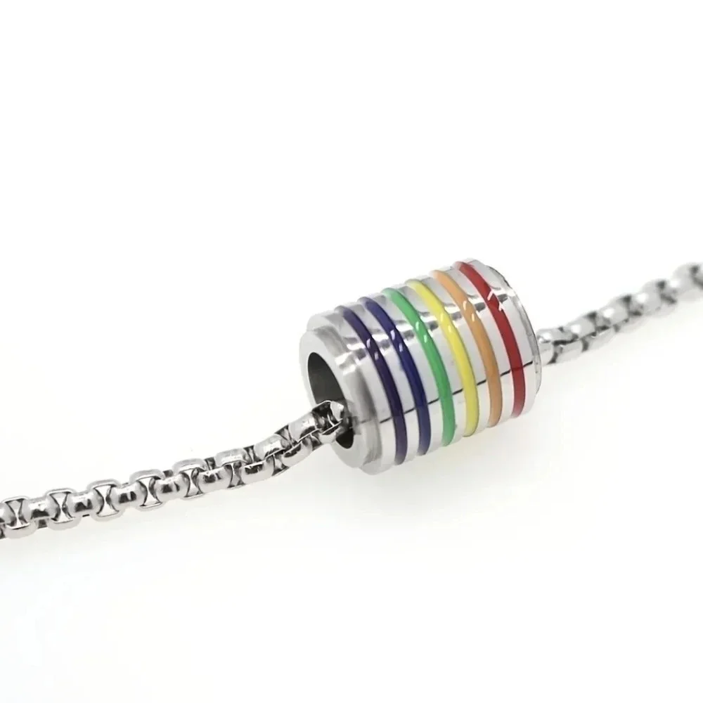 Colorful enameled rainbow on metal pendant rolo chain necklace, LGBTQ+, Pride